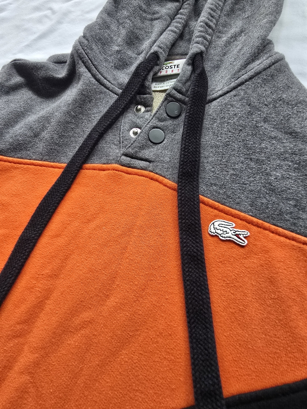 Lacoste Sport Colorblock Hoodie Gray Orange Black Men's Medium